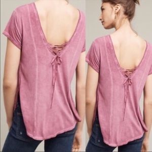 Anthropologie Lilka  Lace Up Back Top in Raspberry NWT
